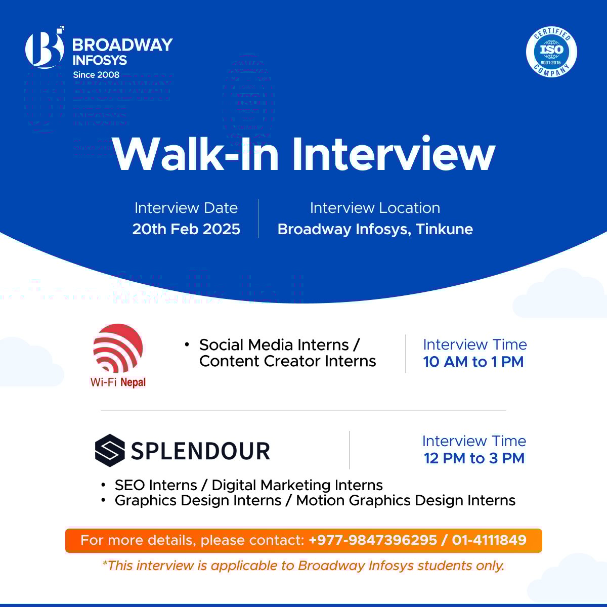 Walk-in-Interview for Wifi Nepal & Splendour Group