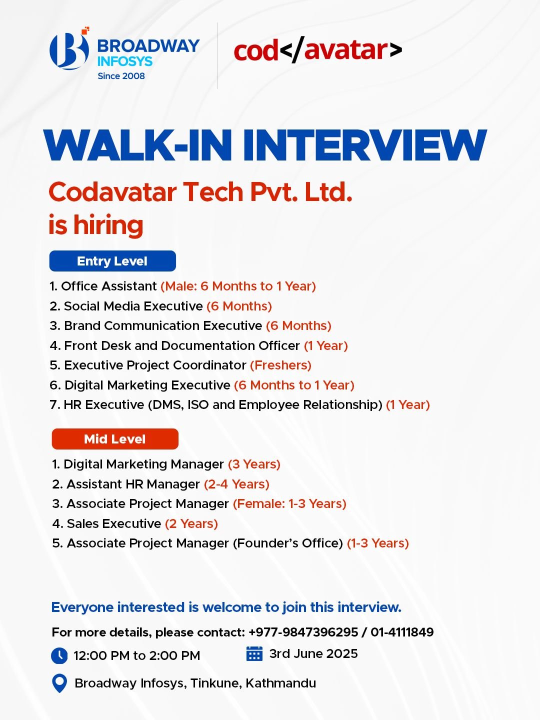 Walk-In-Interview (Codavatar Tech Pvt. Ltd.)