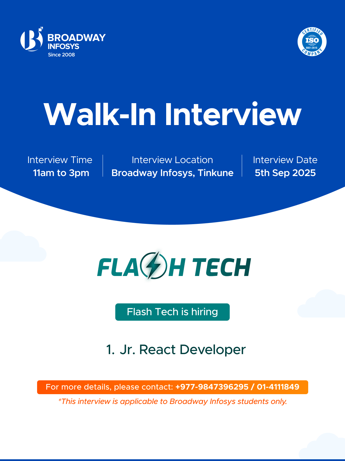 Walk-in Interview for Flash Tech Pvt. Ltd