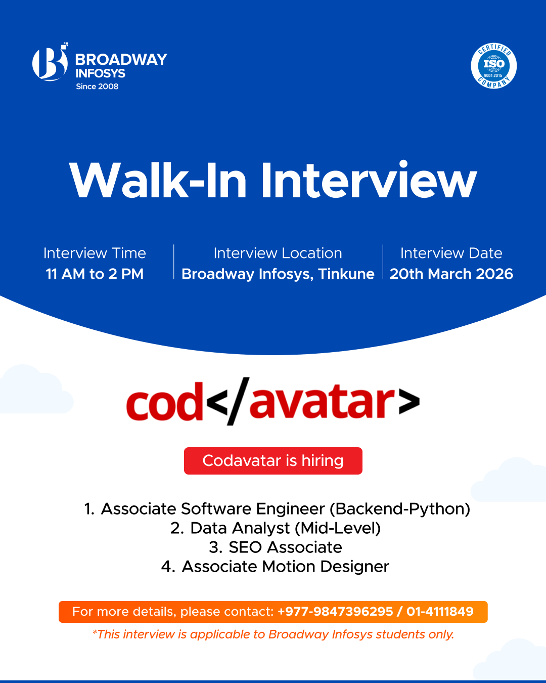 Walk-in Interview for Codavatar Tech Pvt. Ltd