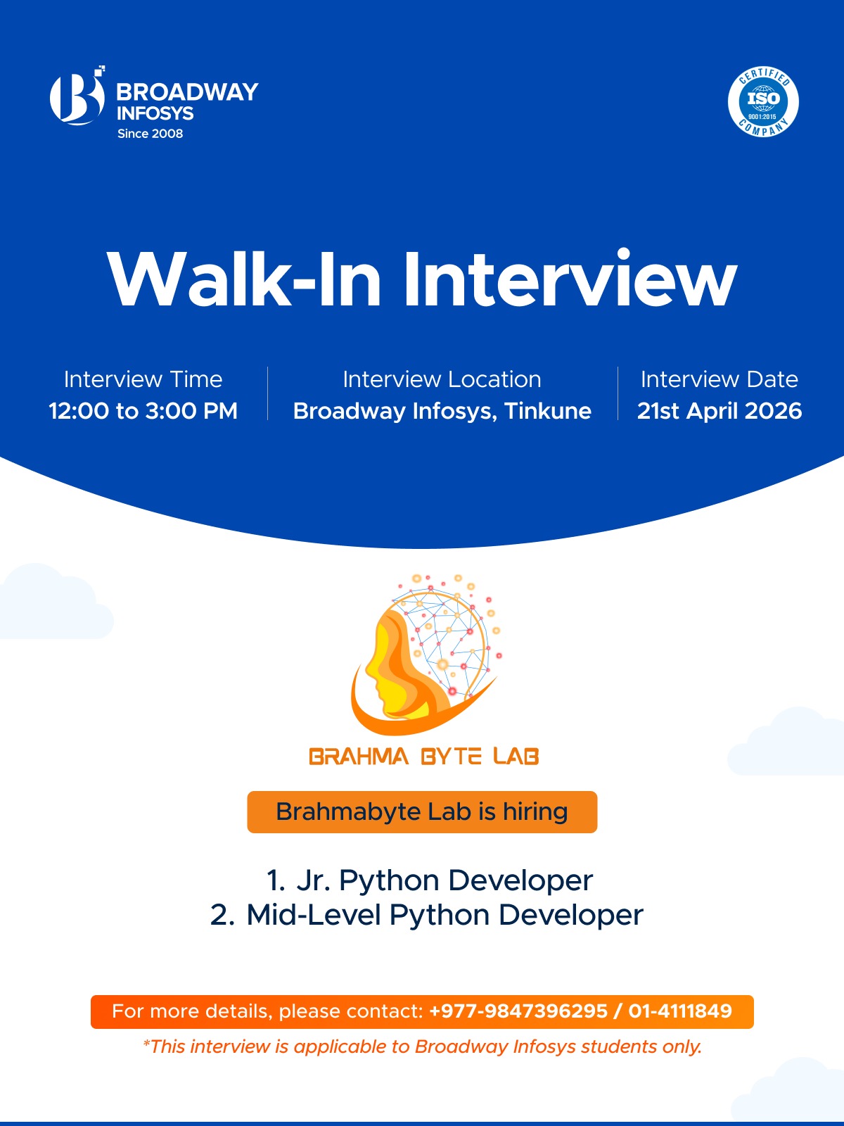 Walk-in Interview for Brahmabyte Lab Pvt. Ltd