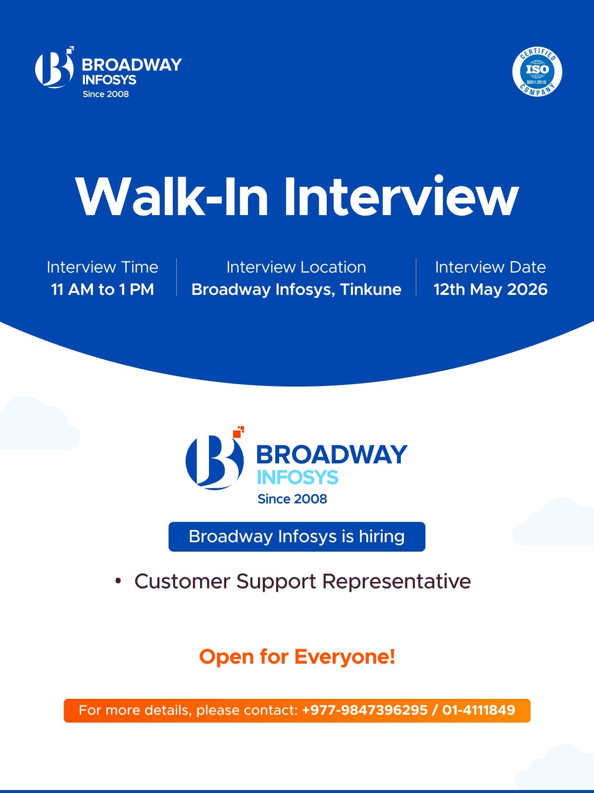 Walk-in Interview at Broadway Infosys