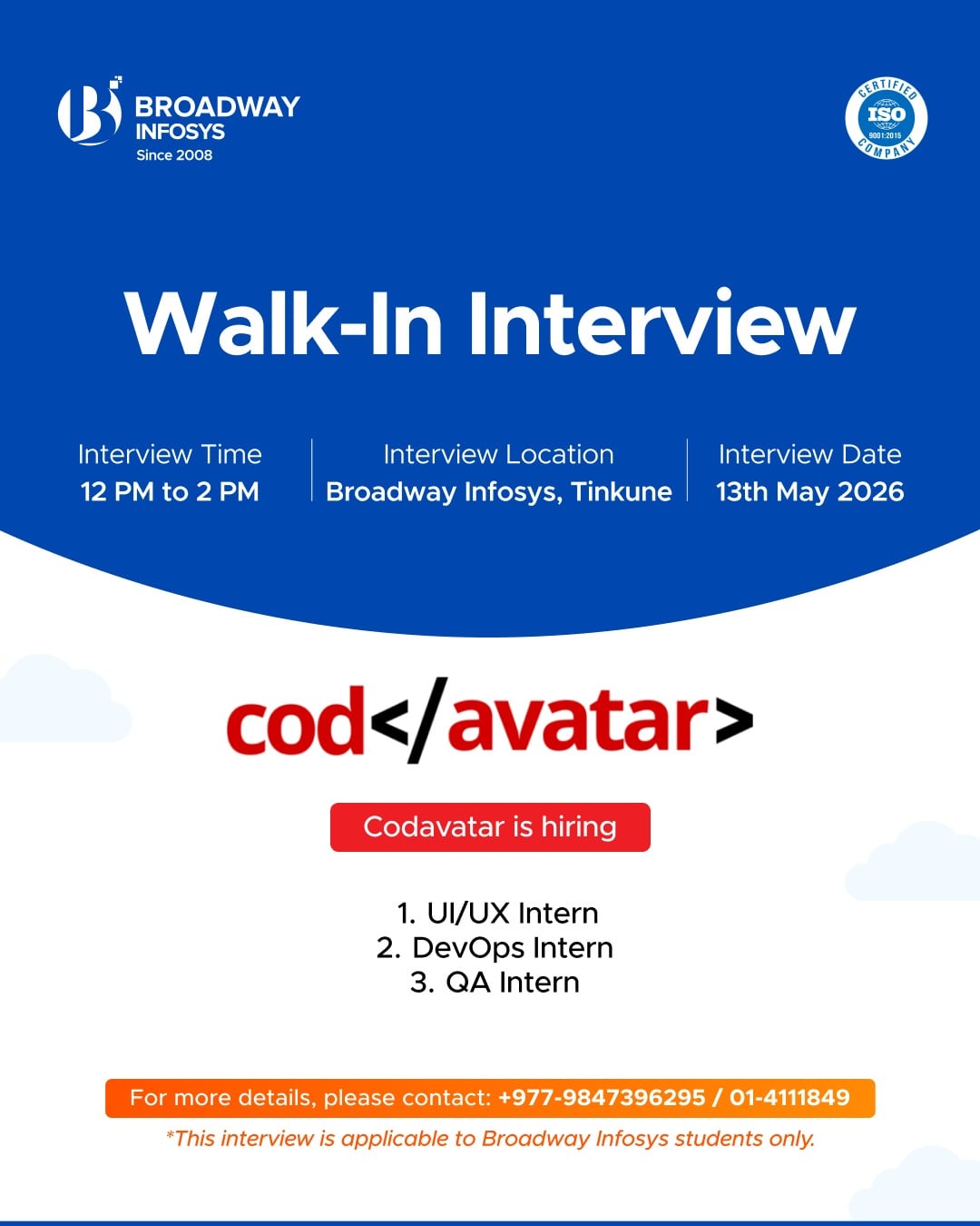 Walk-in for Codavatar Tech Pvt. Ltd.
