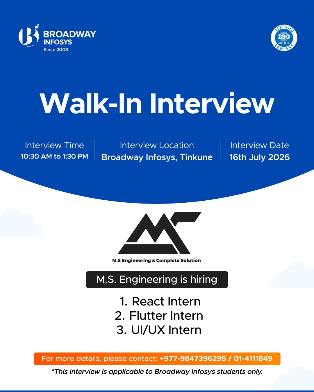 Walk-in for M.S. Engineering And Complete Solution Pvt. Ltd.