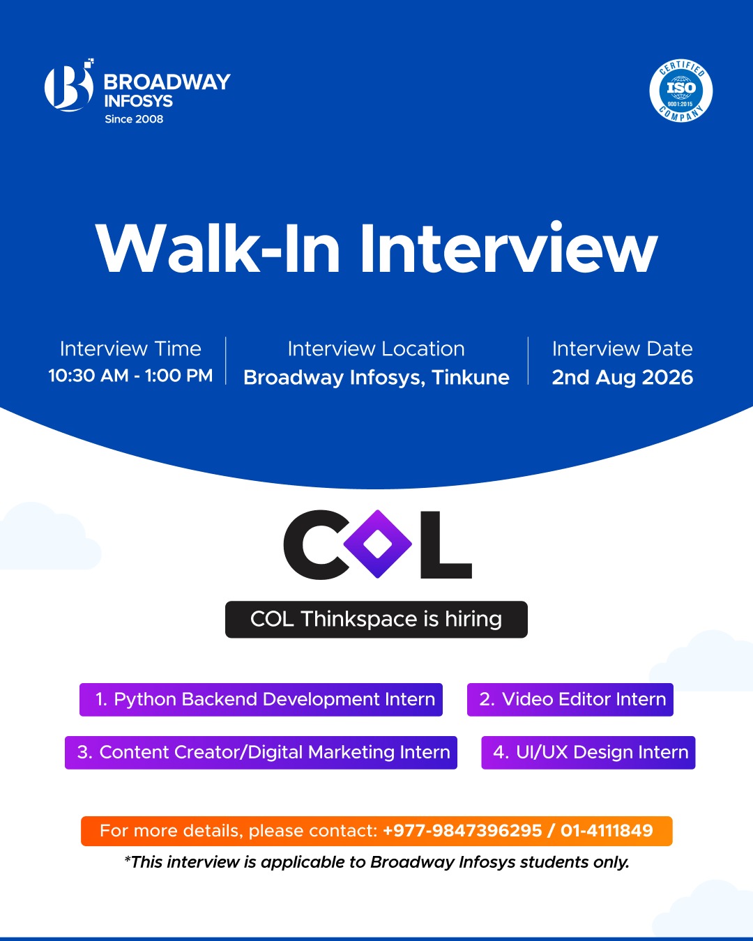 Walk-in Interview for COL ThinkSpace