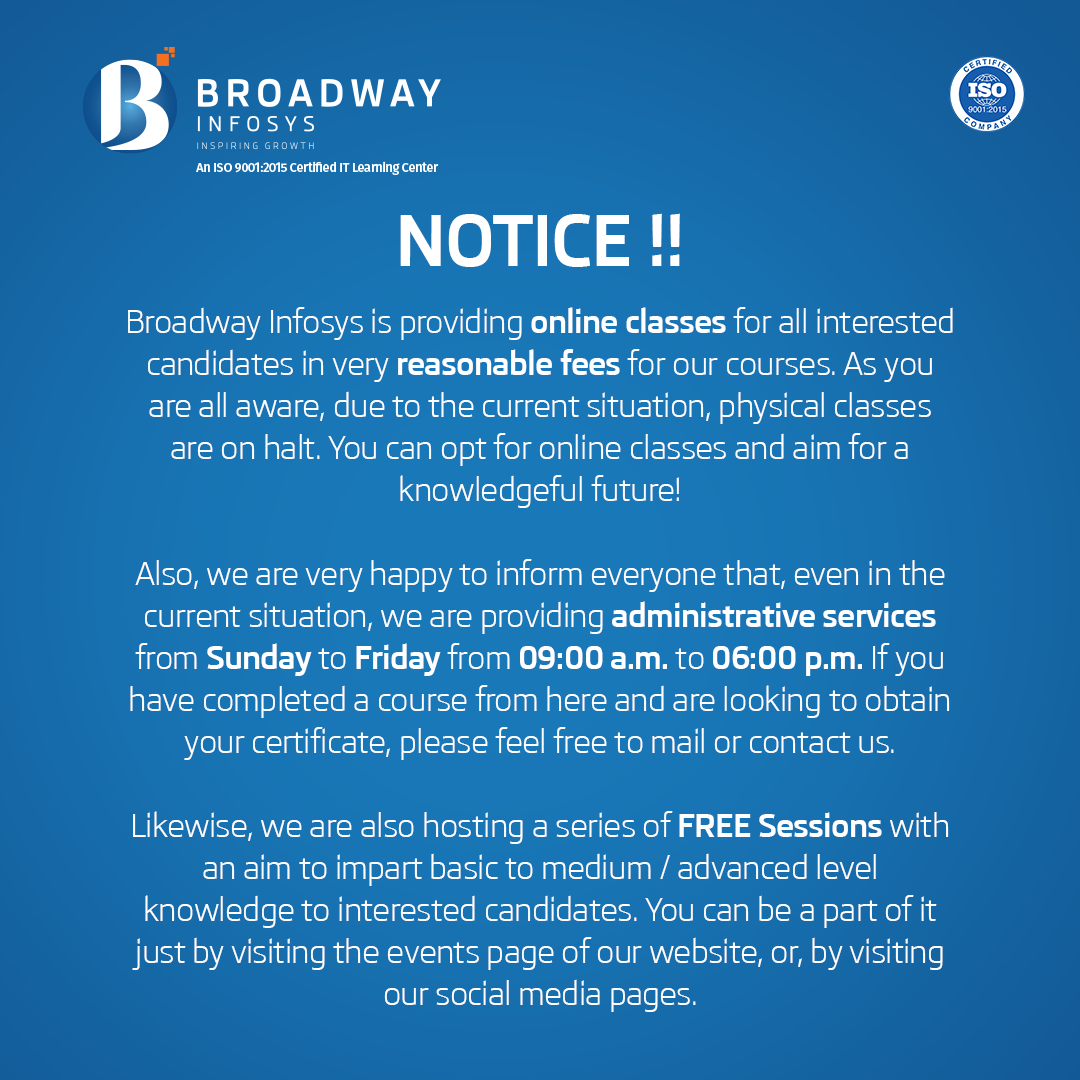 Notice - COVID-19 Update on Services by Broadway Infosys