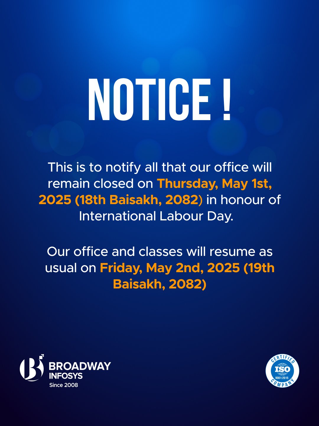 Holiday Notice: International Labour Day 2025