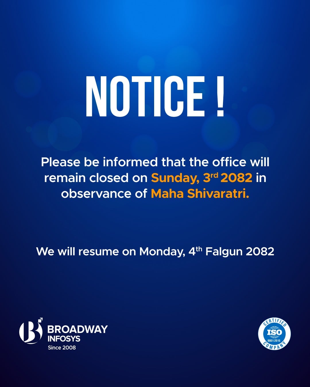 Holiday Notice on Maha Shivaratri 2082