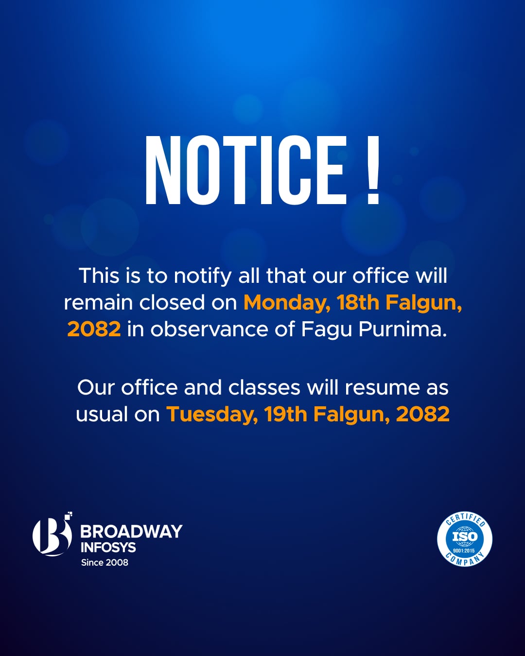 Holiday Notice on Fagu Purnima 2082