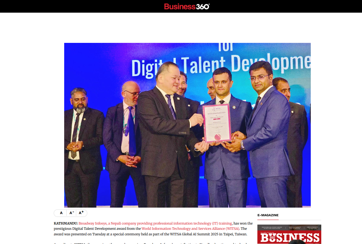 Broadway Infosys Wins WITSA Digital Talent Award-B360°