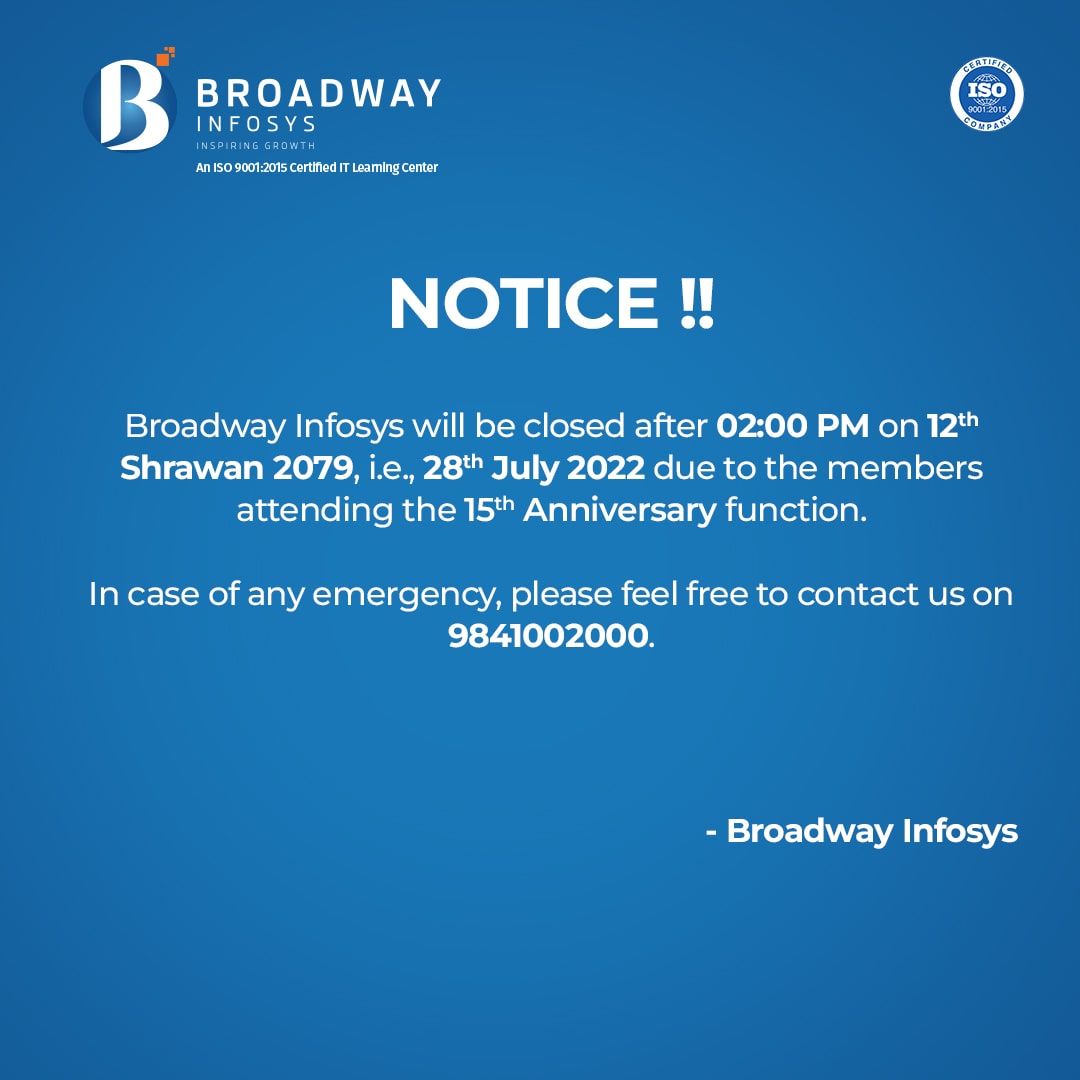 Notice From Broadway Infosys For 28th July 2022 Notice from broadway infosys for 28th july 2022
