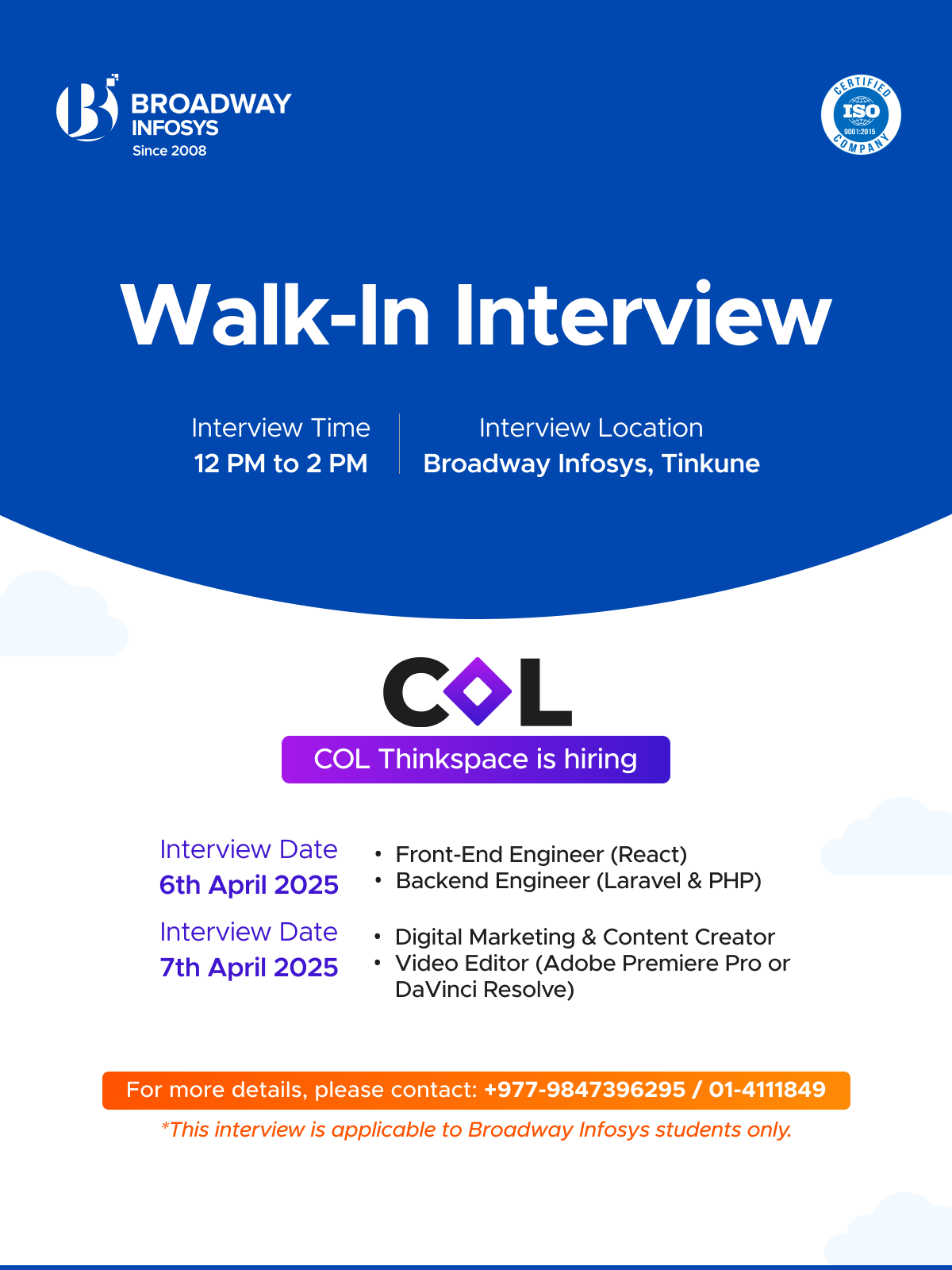 Walk-in Interview- COL Thinkspace