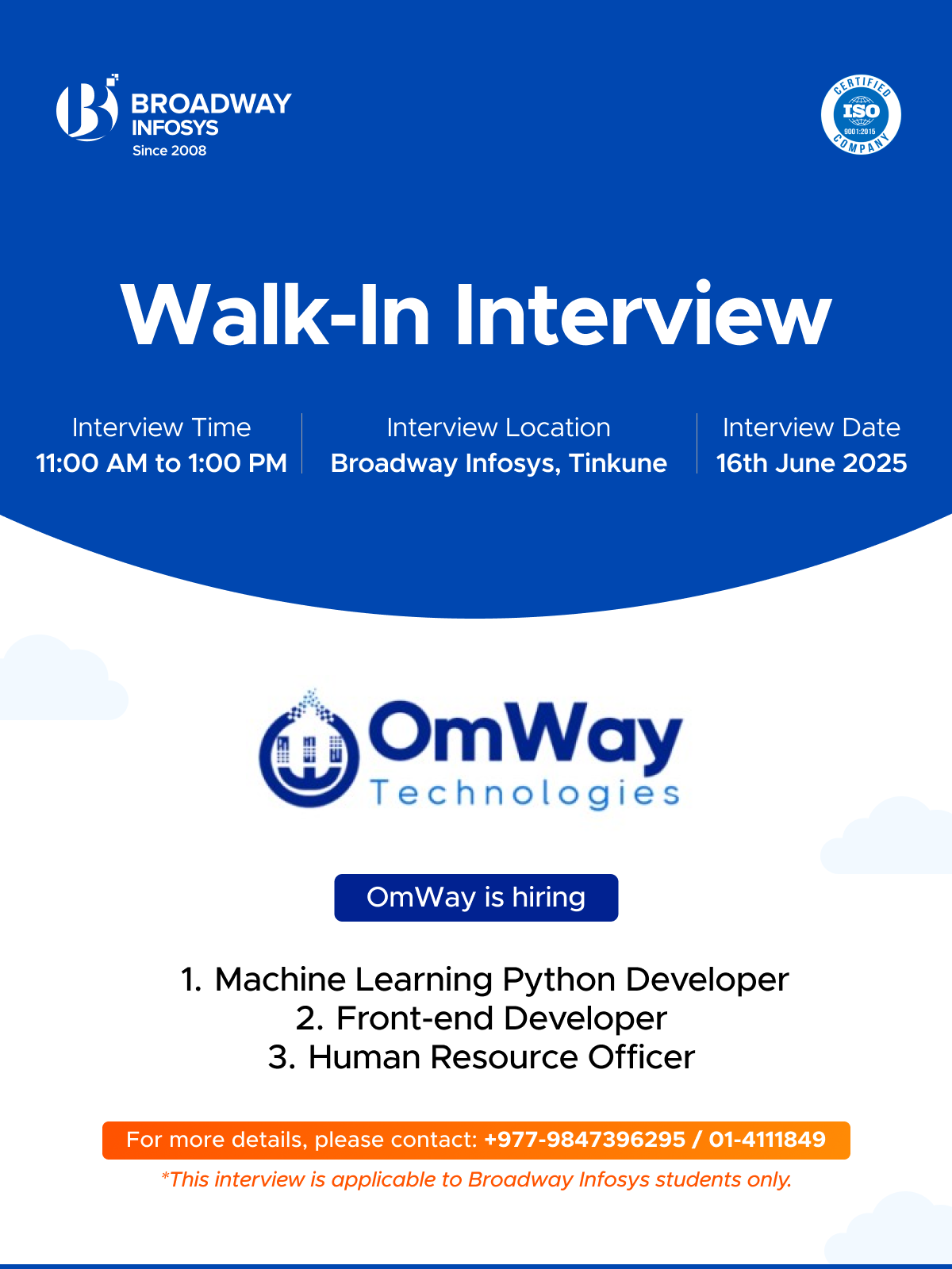 Walk-In Interview Omway Technologies Pvt. Ltd.